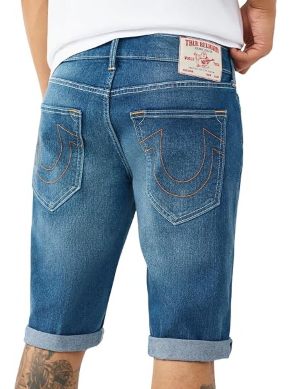 NEW True Religion Ricky Single Needle Rolled Cuff Shorts Medium Blue Quartz 38